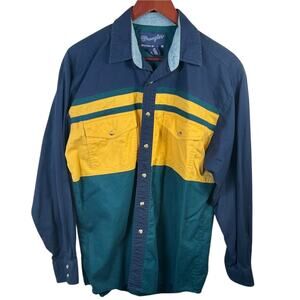 Vintage Wrangler Western Shirt Men’s Medium Colorblock Snap Button Long Sleeve